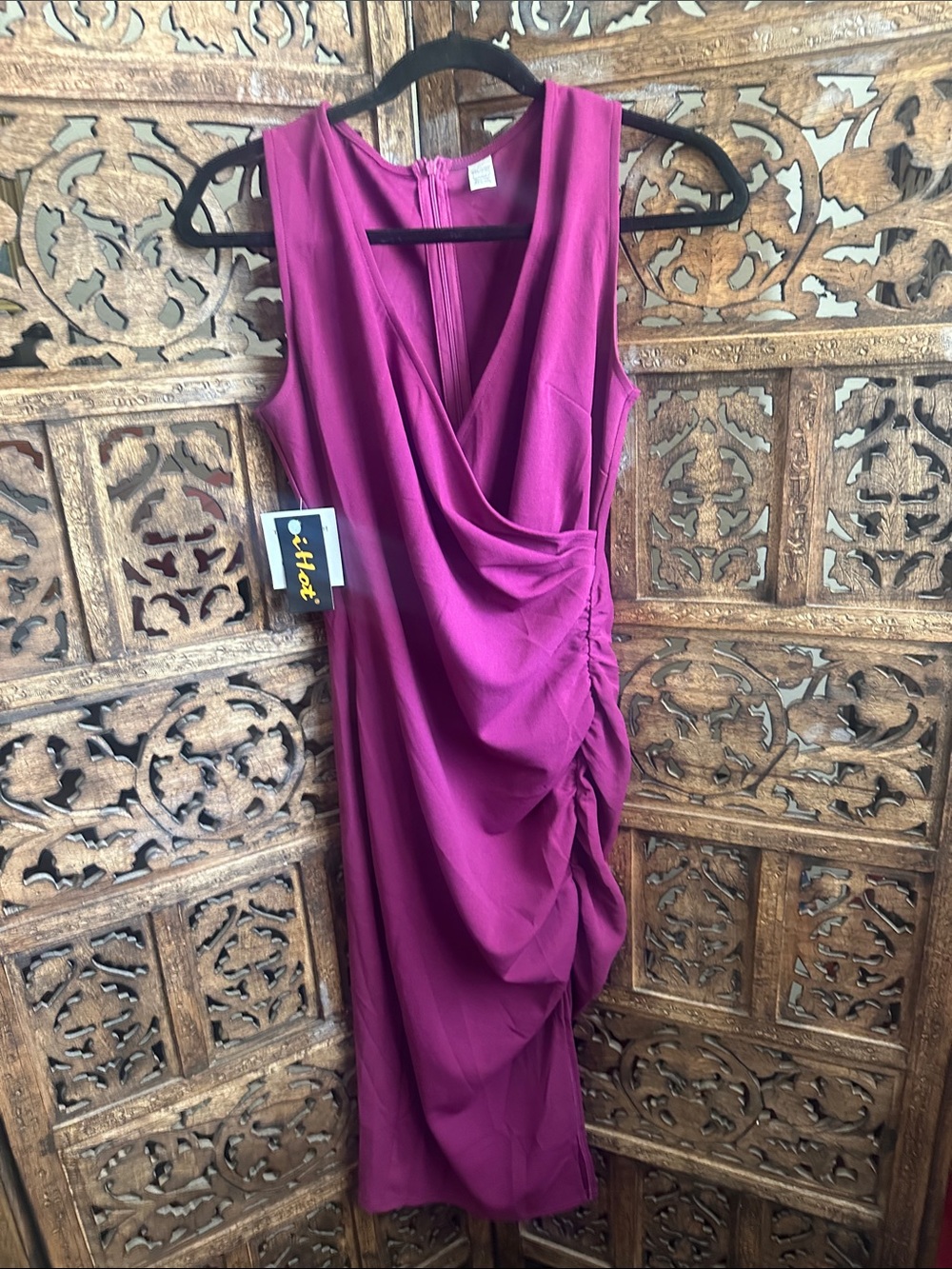 Sleeveless Draped Midi Dress in Magenta size M